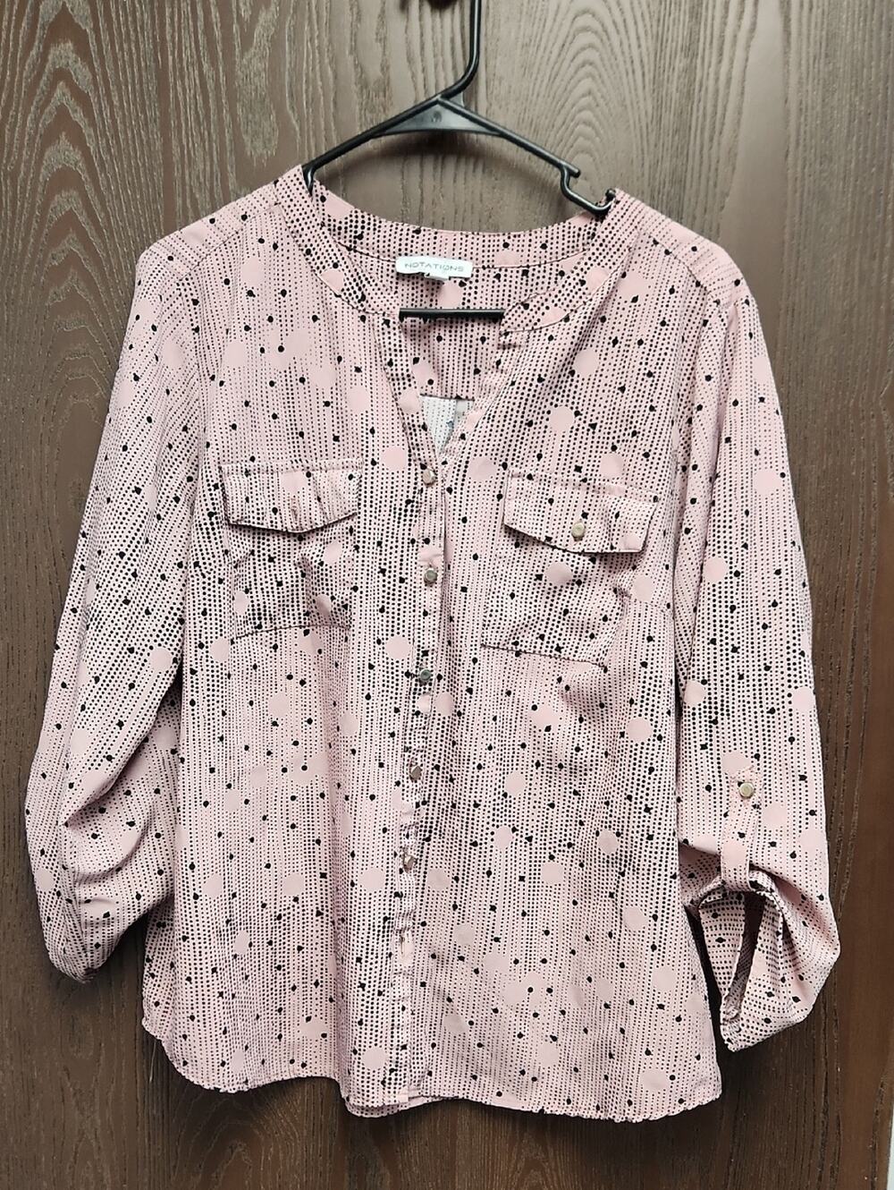 Notations Pink and Black Polka Dot Button-Front Blouse